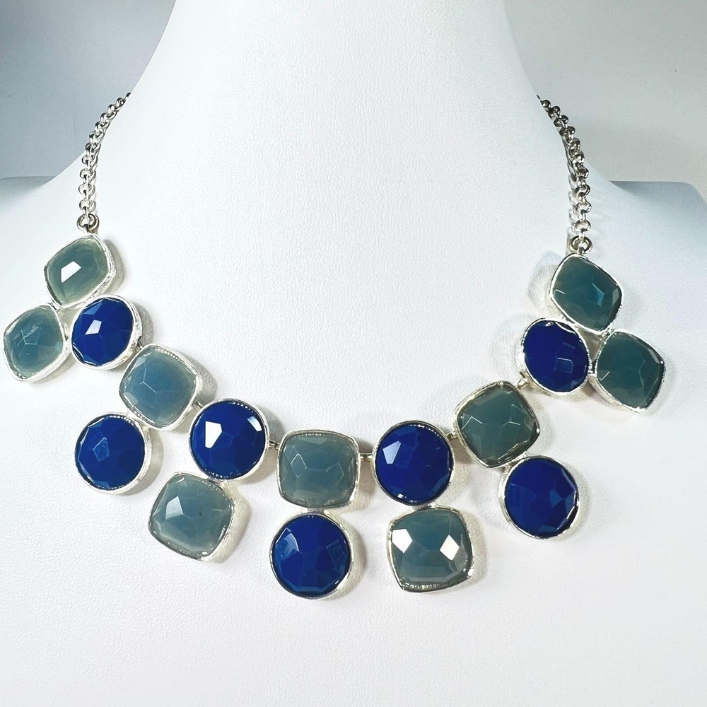 Vintage Trifari Bib Necklace Faceted Lucite Blue &‎ Gray Statement